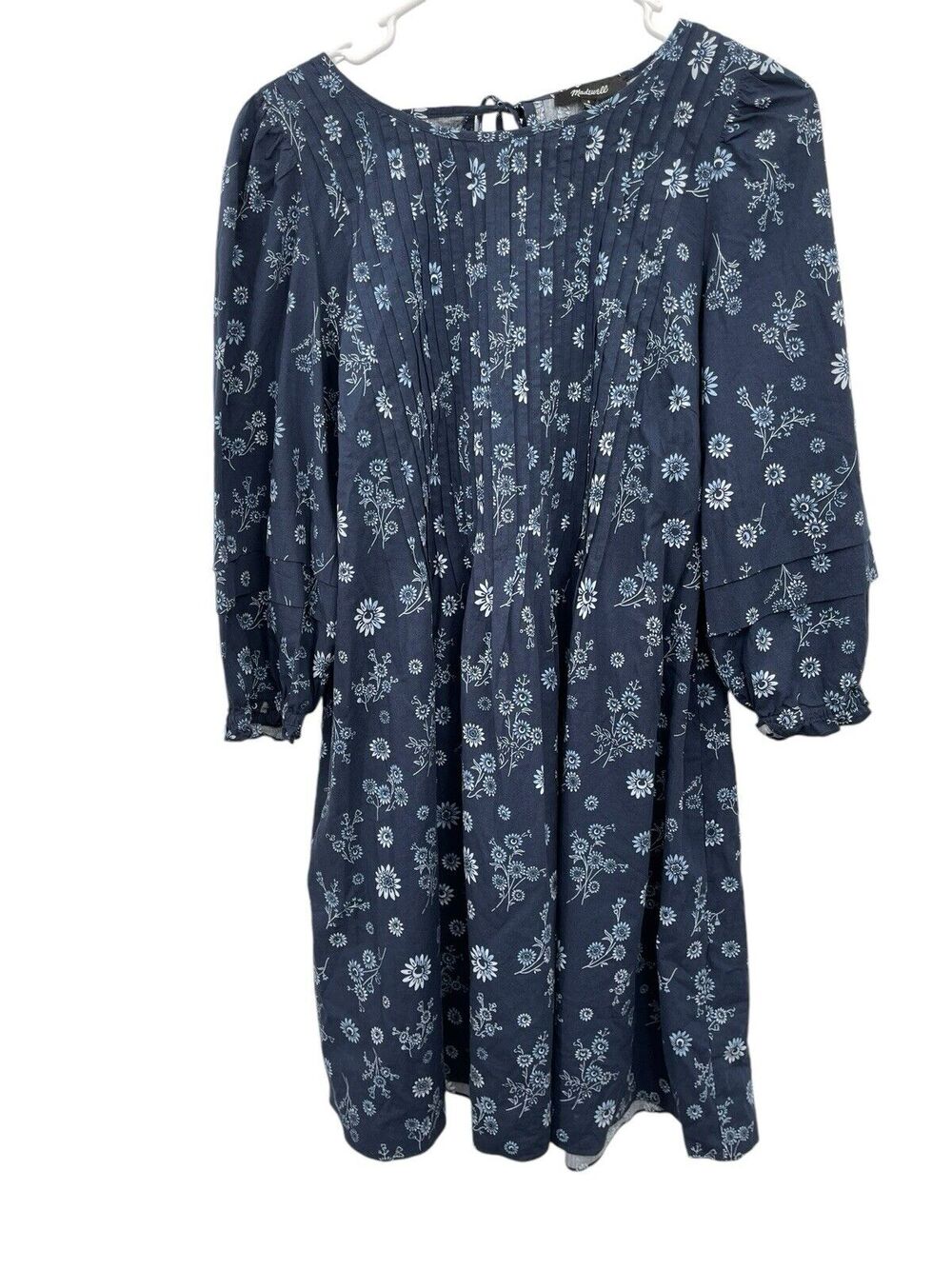 Madewell Pintuck Puff Sleeve Mini Dress In Cottage Floral Blue White Size Small